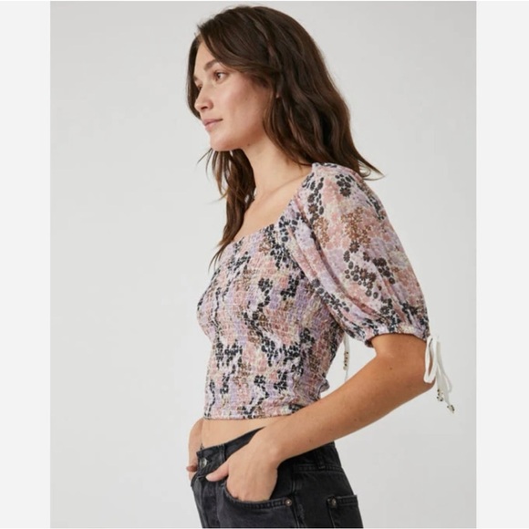 Free People Floral Smocked Crop Top - Size Small - Picture 3 of 13